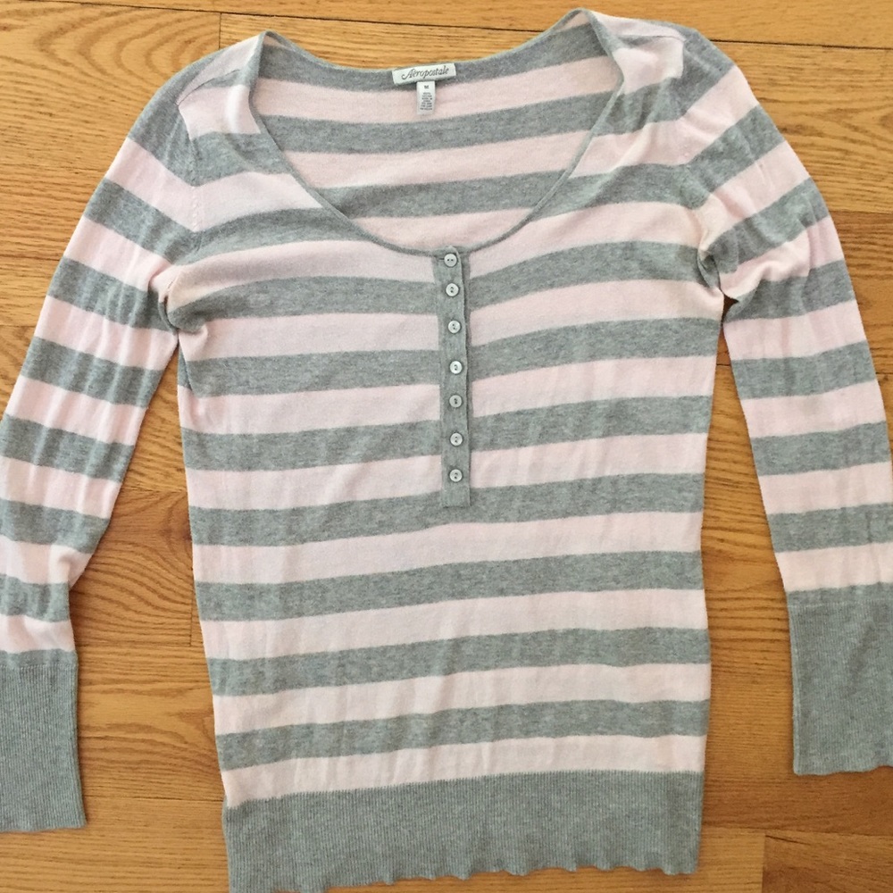 Gray and Pink Striped Sweater